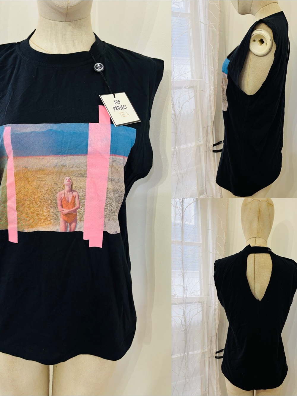 Tela Black Tank with Pink & Blue Photo Graphic